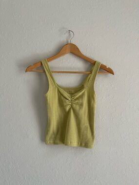 American Eagle Outfitters Ruched Ribbed Crop Top in Light Olive Green